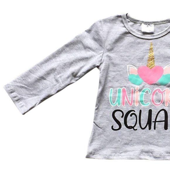 Little Girl Kids Unicorn Squad Heart Casual Shirt Top Tee T-Shirt Blouse School - Picture 3 of 5